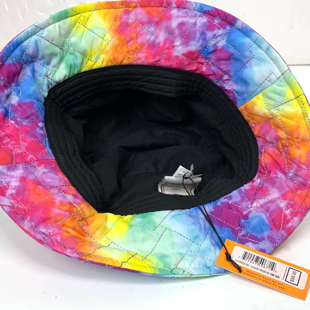 NWT Kurt Geiger Bucket Hat Tie Dye Rainbow Nylon Quilted Beach Hippie O/S - Picture 7 of 11